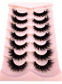 全新 7 对俄罗斯卷经典猫眼人造貂皮假睫毛，自然 DD 卷曲蓬松仿睫毛，交叉纤细戏剧性卷翘仿貂皮睫毛延长，打造自然外观条状睫毛，睫毛，睫毛，假睫毛 - 黑色 - 查看 3