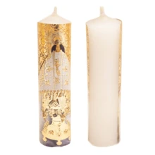 Paquete de 12 Mini Cirios De Cera Decorados "Virgen de Juquila" Para Recuerdos o Decoración - Blanco - Ver 4