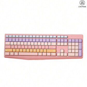 BOW Ergonomic Wireless Keyboard USB 2.4G Plug And Play Wireless Keyboard Colorful 106 Keys Full Size Wireless Keyboard For PC/Desktop/Laptop-Pink