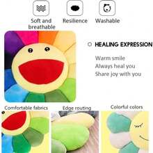 Smile Face Plush Rainbow Pillow, Sunflower Decor Plush Pillow Soft & Comfortable Flower Floor Pillow For Home Reading Bed Room Decoration Tapestry Living Room Modern Tapestries