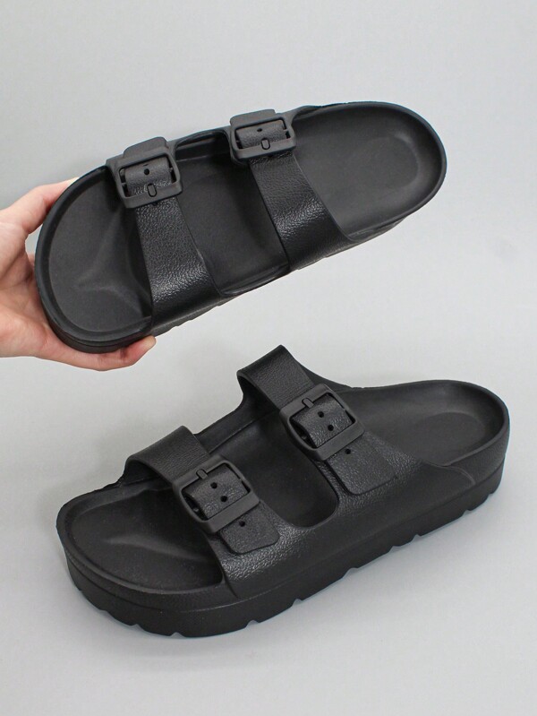 New Fashion Women Thick Bottom Increased Height EVA Non-Slip Commuting Sturdy Soft Comfortable Lightweight Sandals, Women High-End Beach Walking Shock Absorbing Slippers, Double Adjustable Buckle
