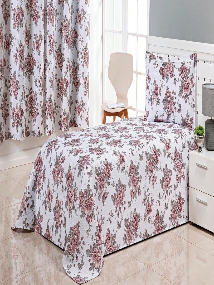 Piquet Bella Single Bedspread Kit 02 Printed Pieces - 乾枯玫瑰色 - 查看 1