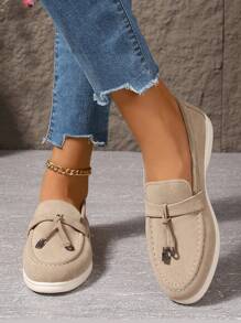 Women's Spring/Autumn Flat Loafers 2024, Large Size Comfortable Slip-On British Style Penny Shoes - Beige - View 2