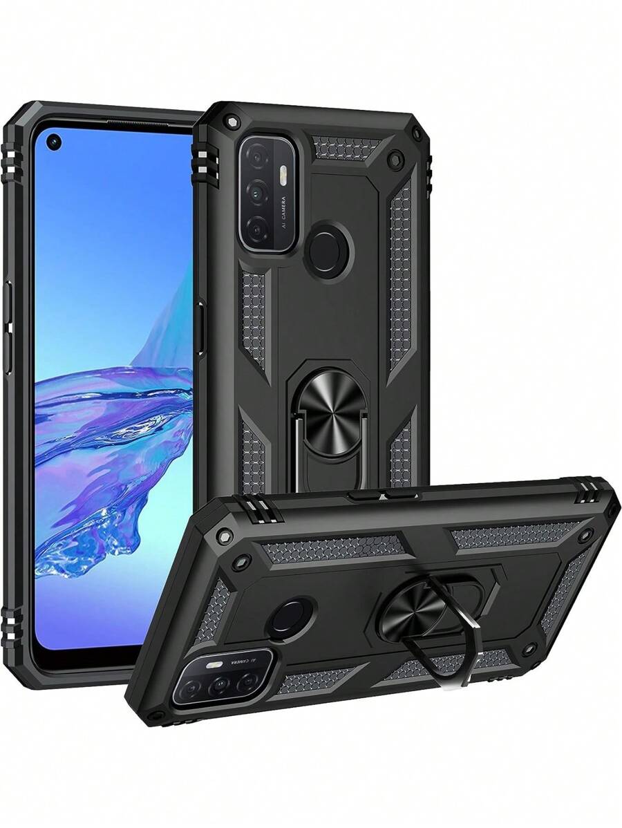 Heavy Duty Rugged Shield Case With Ring For ZTE Blade A53 - Black - View 1