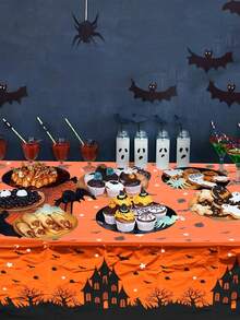 1pc Halloween Table Runner, Red Death Skull/Moon Skull Pumpkin/Dark Castle Bat Style Halloween Disposable Tablecloth, Horrible Terrifying Atmosphere For Halloween Party Home Table Room Background Decoration Supplies Table Cover Home Decor Room Decor Halloween Decor