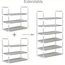 3/4/5 Tier Shoe Rack Metal Frame Small Shoe Storage Organiser Non-Woven Fabric Layer Space-Saving And Versatile Stackable Shoe Shelf For Closet Entryway Hallway