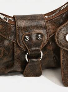 Dedoo 1pc Y2K Gothic Retro Rivet Decor Square Accent Women's Shoulder Bag, Suitable For Daily Outings, Niche Design, Steampunk, Gothic Style, Women's Bag, Cool Girl Street Style, Perfect For Music Festivals, Concerts, Rock Style, Y2K Bag, 2000s Fashion Style, Gothic Punk Style Women Bag - Brown - View 6