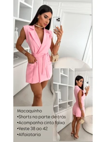 Romper BLAZER VEST Tailoring Tank Top Short Sleeve Social Elegant And Casual Monkey Blogger Short Skirt Fashion Summer Pastel Tones Cand Collors 2024 - 裸體 - 查看 4
