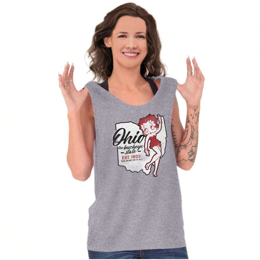 Ohio OH State Pride Cute Betty Boop Tank Top Tee Shirt Women