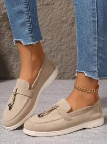 Women's Spring/Autumn Flat Loafers 2024, Large Size Comfortable Slip-On British Style Penny Shoes - Beige - View 4
