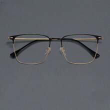 Gọng kính hợp kim titan cho nam, siêu nhẹ, dành cho doanh nhân, đường viền chân mày khắc, thiết kế cổ điển, phụ kiện kính cho mọi mùa - vàng đen - Xem 9