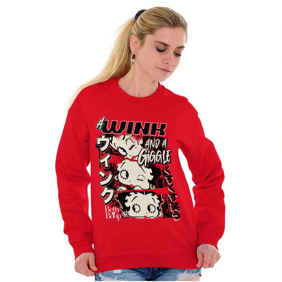 Betty Boop A Wink And A Giggle Women Crewneck Sweatshirt - Red - View 1