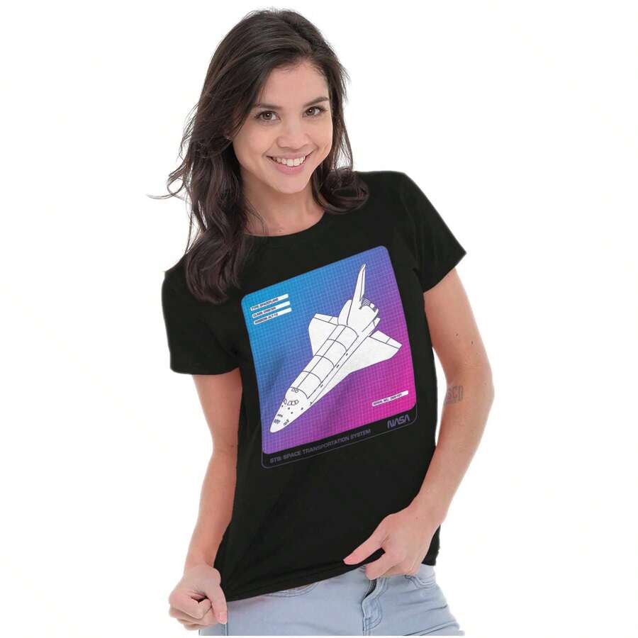 Vaporwave  Space Transportation Womens T Shirt Ladies Tee - Black - View 1
