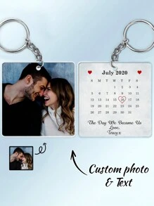 1pc Customized Photo Calendar Date Keychain, Personalized Custom Text Special Date Keychain, Girlfriend Gift, The Day We Become One Keychain, Our First Date Keychain, Valentine'S Day Gift, Backpack, Car Keychain Pendant, Emotional Romantic Souvenir Gift For Boyfriend, Girlfriend, Husband, Wife, Wedding, Personalized Acrylic Keychain, Valentine Day, Valentine Day Decor Gifts Birthday Graduation,Graphic Print,Festive Calendar