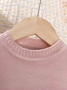Completo 2 pezzi per ragazza, maglione a maniche lunghe con fiocco e tinta unita, morbido, e gonna, per autunno inverno - Rosa antico - Visualizzare 3