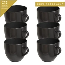 Black Porcelain Coffee Cup Set 6 Pieces - World Of Porcelain - Black - View 1