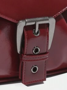 1 件复古朋克铆钉装饰复古扣装饰摩托车风格秋季装饰仿皮单肩包奢华设计师腋下手提包新款返校，适合约会、街头和派对，个性化、多功能、街头、运动、甜美酷炫女孩、Y2K、格子、学院风、学校、约会、约会之夜、青少年、时尚勃艮第包、复古风格女士包 - 酒紅色 - 查看 5