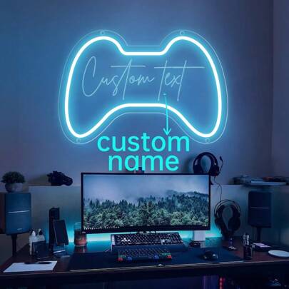 Placa de neon personalizada para decoração de quarto, console de videogame com nome personalizado, decoração de parede personalizada em neon, luz noturna LED USB para pendurar, presentes personalizados para meninos e meninas