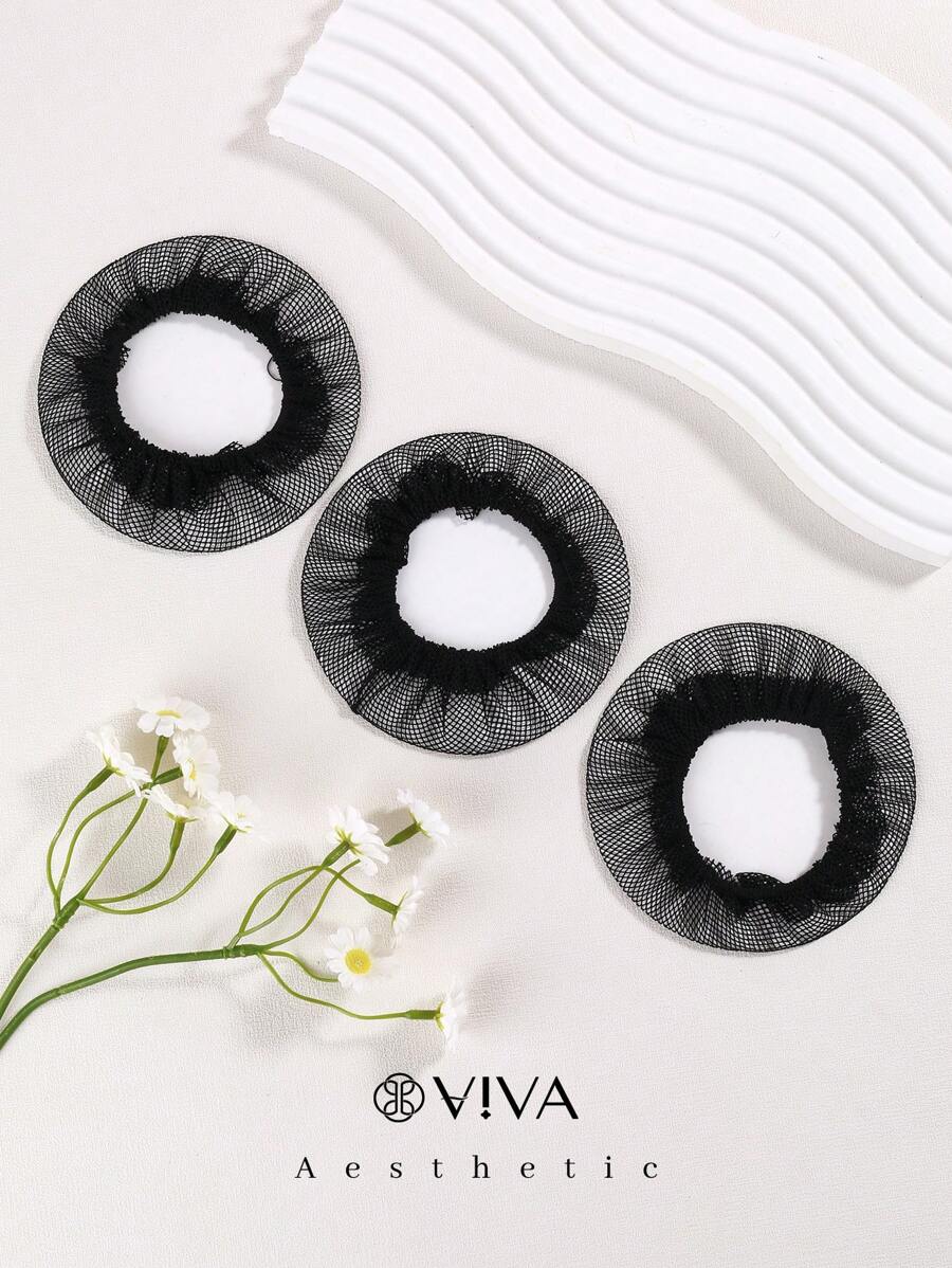 3pcs/Set Black Ordinary Elastic Hair Nets For Dancing, Ballet Bun Cover, Hair Styling Accessories,Ponytail,Hair Ties,Hair Elastics,Hair Rope - Black - View 1
