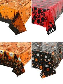 1pc Halloween Table Runner, Red Death Skull/Moon Skull Pumpkin/Dark Castle Bat Style Halloween Disposable Tablecloth, Horrible Terrifying Atmosphere For Halloween Party Home Table Room Background Decoration Supplies Table Cover Home Decor Room Decor Halloween Decor