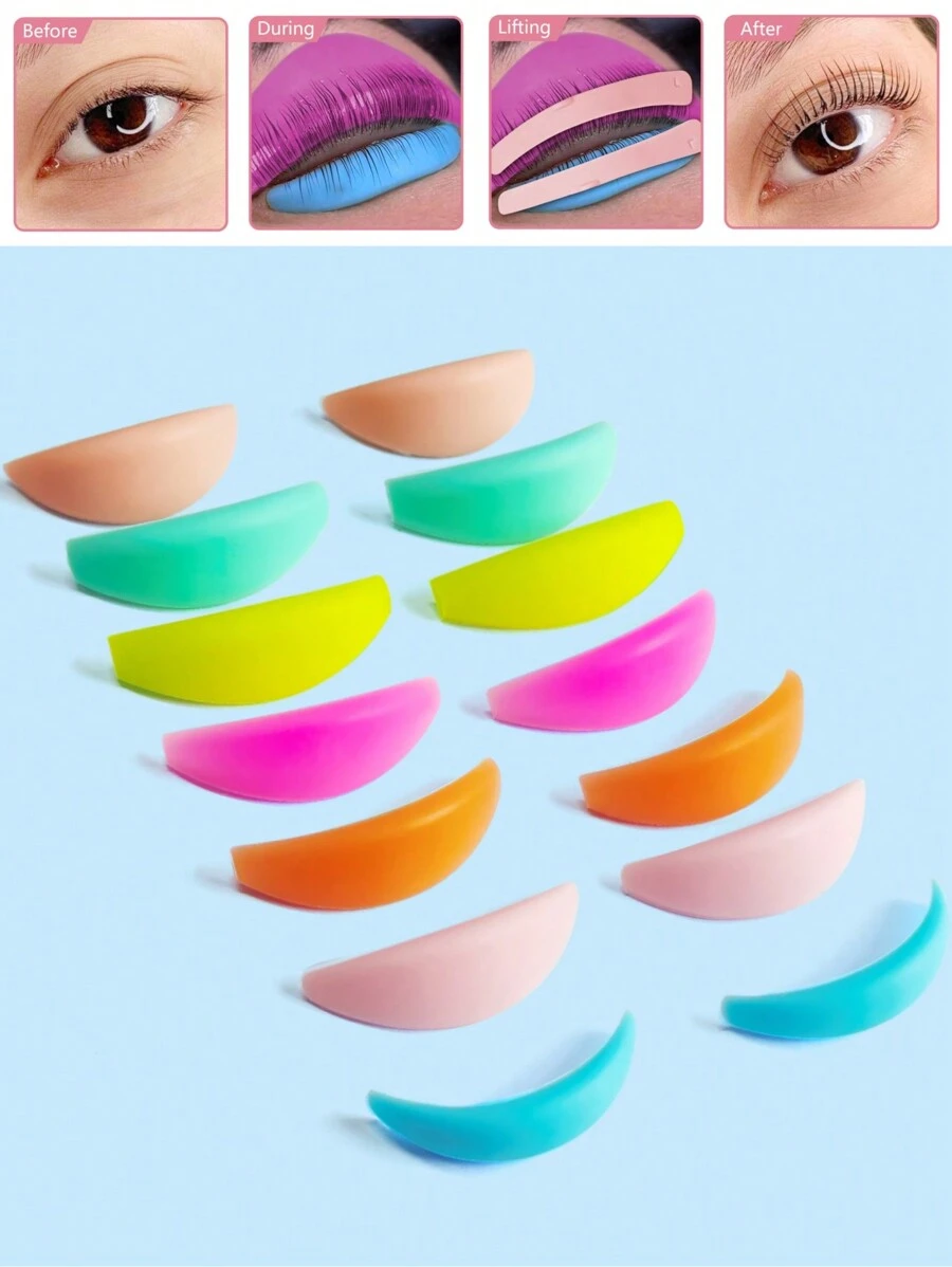 7對睫毛提升矽膠防護罩，馬卡龍色彩可重複使用的睫毛燙棒配件