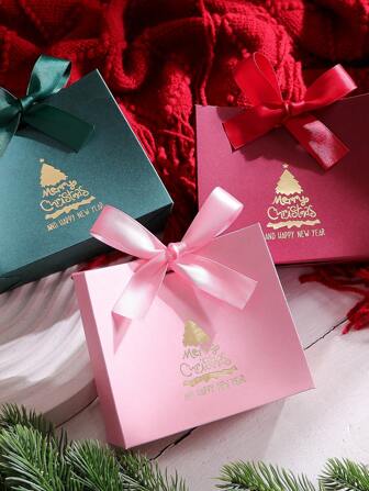 10 Pieces Elegant Mini Gift Bags/Boxes With Ribbon And Christmas Tree Design, Perfect For Christmas Treat Gifts, Wedding Favors, Party Favors And Small Gifts,Christmas
