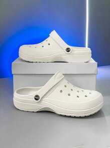 Men's Fashion Perforated Slippers, Korean Style Thick Sole Simple Beach Sandals, Casual Non-Slip Breathable Closed Toe Slides