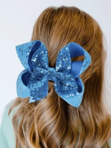 1 件儿童蝴蝶结亮片花朵发夹，多功能 4 季头饰，适合休闲、节日、派对 - 亮片款 - 查看 1