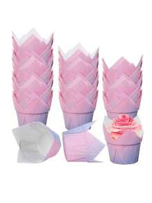 20/30 件渐变粉色松饼纸杯蛋糕纸杯，家庭甜点桌杯，郁金香纸杯烘焙用品，家庭厨房配件，适合节日婚礼派对 - 彩色 - 查看 6