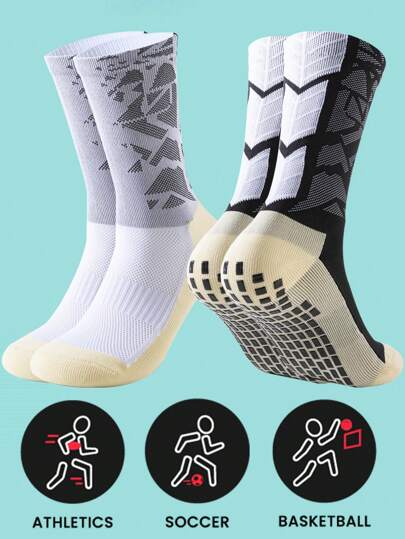 FLSHMCEN 运动户外 2 双男式足球袜防滑防滑抓地垫适用于足球篮球运动带抓地袜