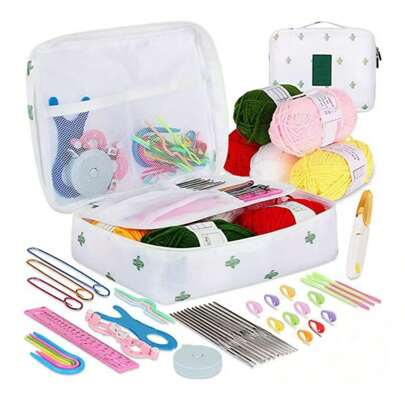 35/58 件钩针套装 DIY 新手钩针完整材料包 便携式羊毛编织工具