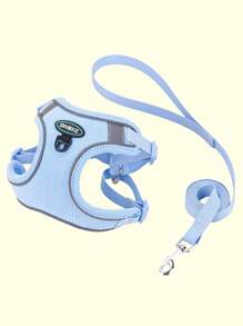 1件装亮色宠物胸背带套装，可调节织带和反光条，舒适保暖内衬，适合胸围14.6-30英寸的宠物 - 藍色 - 查看 9