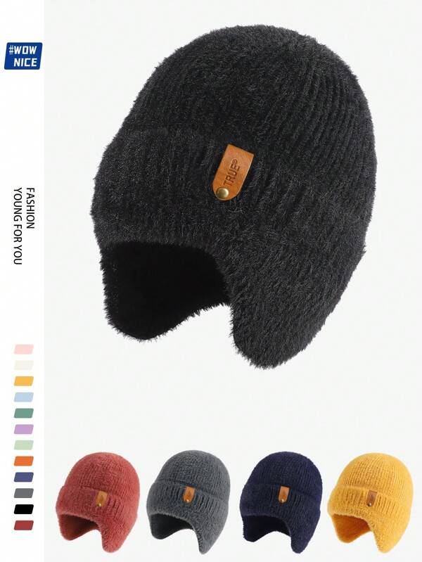 Modischer Ohrenschutz Winterwarmer gestrickter Hut, weich und flauschig, süßer Bommel Beanie für Frauen, Unisex, perfekt als Geschenk, zum Einkaufen, Reisen und für Outdoor-Aktivitäten