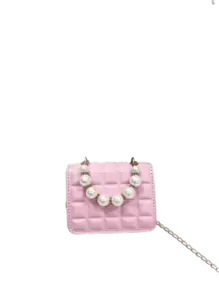 1pc Mini Girl Crease Check PU Flap Simple Versatile Pearl Handle Shoulder Crossbody Bag, Suitable For Daily Use - Pink - View 5