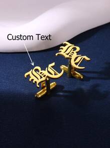 Personalized Custom Name Initials Cufflinks For Men's Jewelry Stainless Steel Alphabet Letter Cufflinks Groomsmen Wedding Gifts