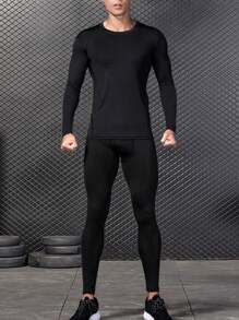 冬季保暖内衬保暖底层运动压缩上衣，适合男士、健身、滑雪、高弹性