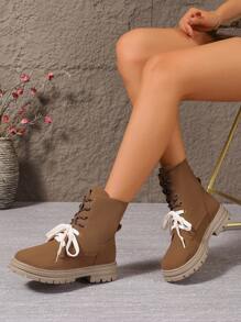 Vintage British Style Chunky Heel Platform  Boots For Women, New Spring/Fall 2024, Versatile & Slimming, Ankle Height