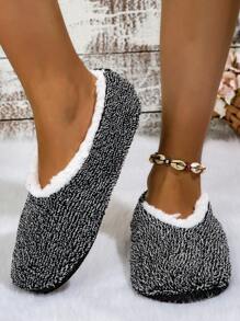 秋冬季女士毛绒高端毛皮拖鞋，室内装，时尚平底软底鞋 - 深灰色 - 查看 1