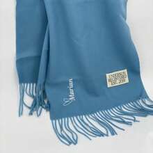 Customizable Embroidered Solid Color Faux Cashmere Scarf, Women Unisex Tasseled Warm Shawl Wrap, Mid-Length