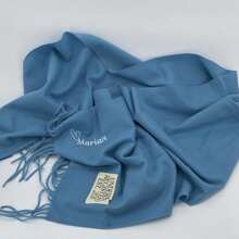 Customizable Embroidered Solid Color Faux Cashmere Scarf, Women Unisex Tasseled Warm Shawl Wrap, Mid-Length