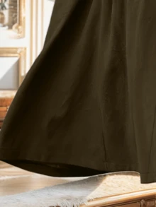 大码女式休闲纯色单排扣连帽长款开衫