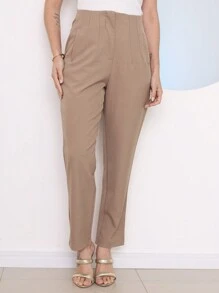 Domi Modas ZR High Waist Tailored Trousers Side Pockets Elegance Premium 8444 - 杏色 - 查看 2