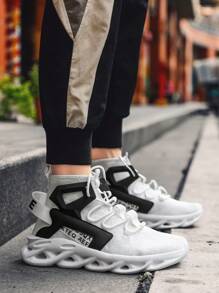 1 双男士白色运动鞋，时尚春季运动鞋，厚底运动鞋，纯色且透气 - 白色 - 查看 2