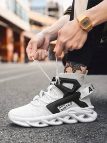 1 双男士白色运动鞋，时尚春季运动鞋，厚底运动鞋，纯色且透气 - 白色 - 查看 5