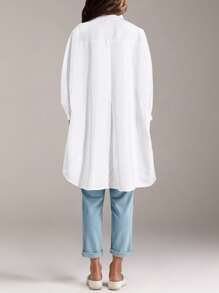 Long Sleeve Shirt Women Casual Autumn Winter White Batwing Sleeve Button Front Top