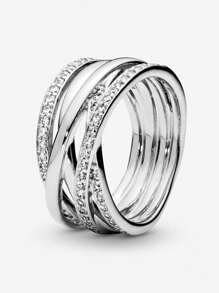 1pc Sterling Silver Multiple Interlocking Loops Shiny & Dazzling Luxurious Party Center Women's Ring, Exquisite Gift For Birthday & Christmas, Romantic Style For Women