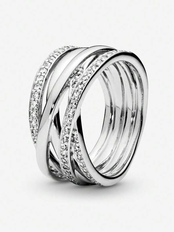 1pc Sterling Silver Multiple Interlocking Loops Shiny & Dazzling Luxurious Party Center Women's Ring, Exquisite Gift For Birthday & Christmas, Romantic Style For Women
