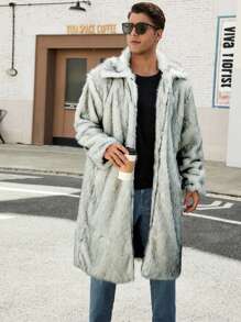Men's Fluffy Collar Long Coat Jacket, Autumn/Winter - White - View 1