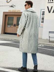 Men's Fluffy Collar Long Coat Jacket, Autumn/Winter - White - View 2