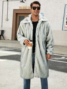 Men's Fluffy Collar Long Coat Jacket, Autumn/Winter - White - View 4